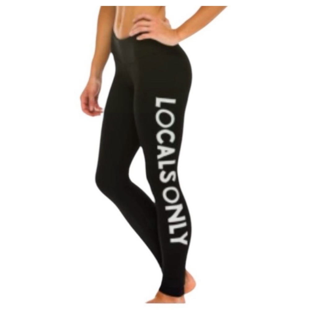 AVIATOR NATION Locals Only Leggings Black Print Size S/M High Rise Active Surf - Picture 2 of 12